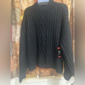 Vince Camuto Black Cable Knit Crewneck Sweater